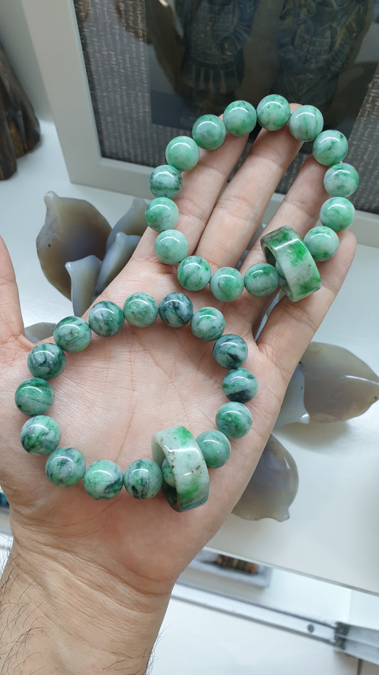Spinning Ring Jade Charm Bracelet | Fei Cui Natural Jadeite | His or Hers Luxury Wrist Candy