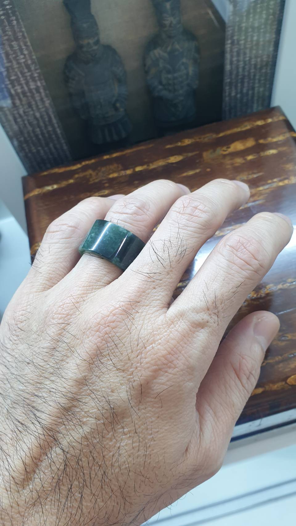 Marbled Green Jade Ring Type A Natural Jadeite Fei Cui Size 9.25 US