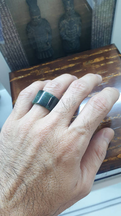 Marbled Green Jade Ring Type A Natural Jadeite Fei Cui Size 9.25 US