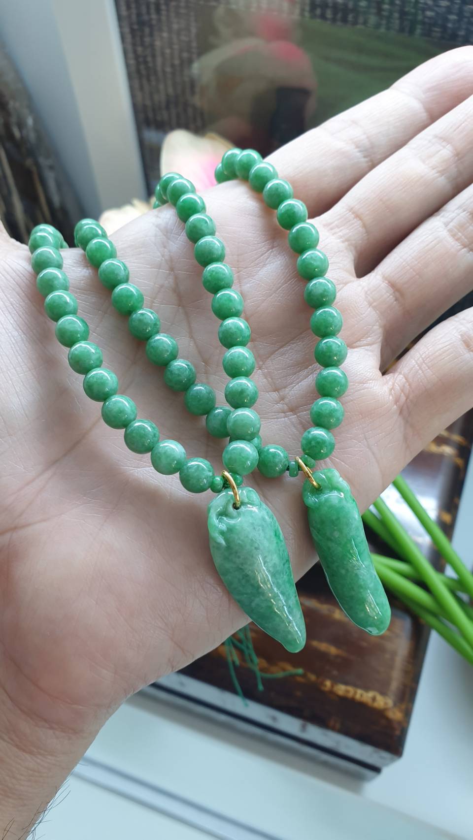 Jade Princess Necklaces (18") | 9K Gold Lobster Lock | Type A - Natural Apple Green Jadeite