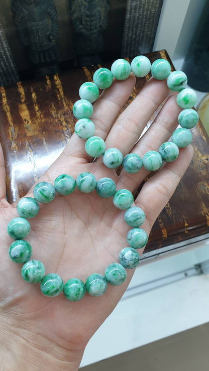 Jade Bracelets 17cm Marbled Green Type Jadeite 13mm Beads