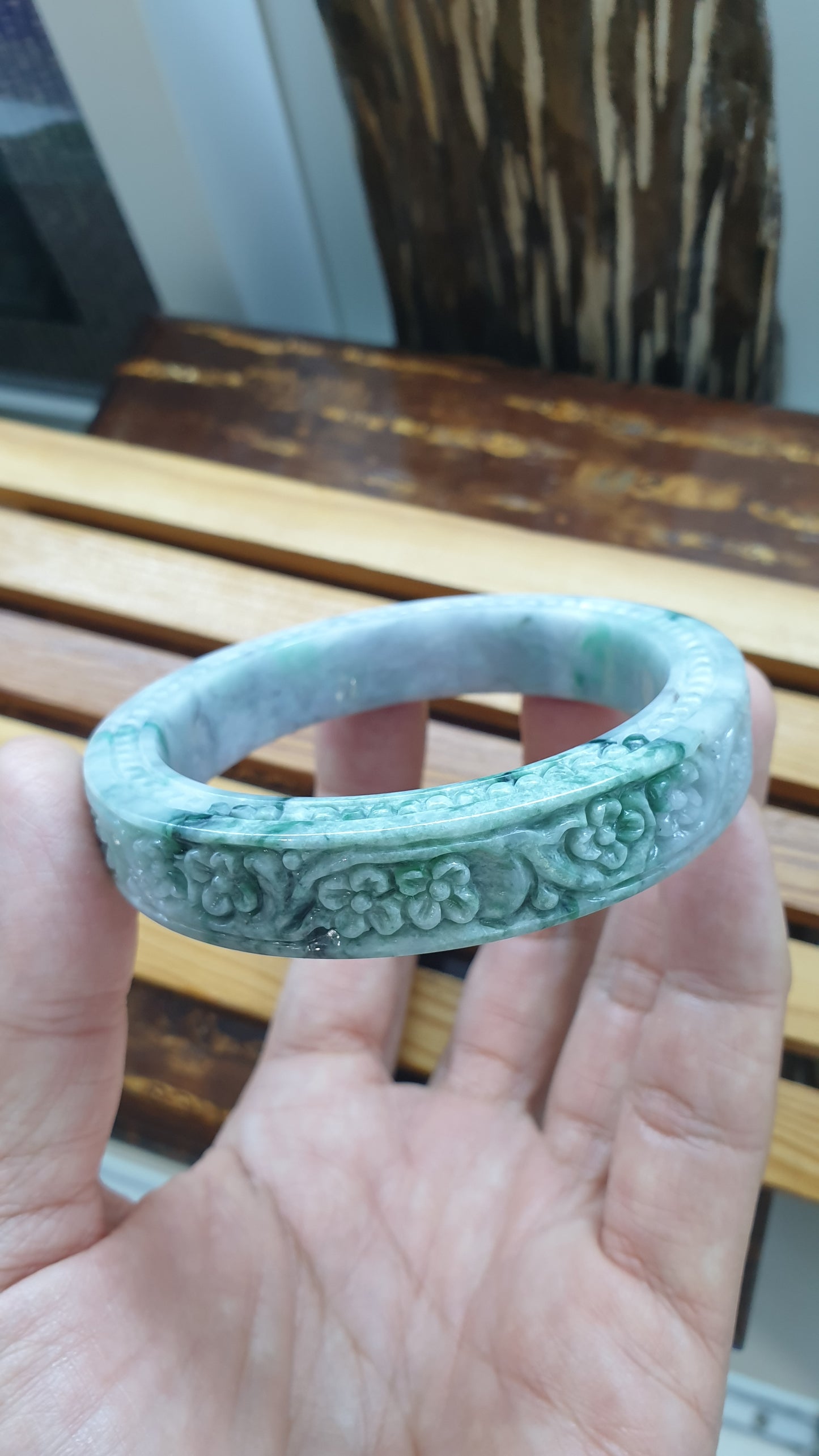 Jade Floral Bangle S58.5 Natural Ash Lavender Fei Cui Myanmar Jadeite