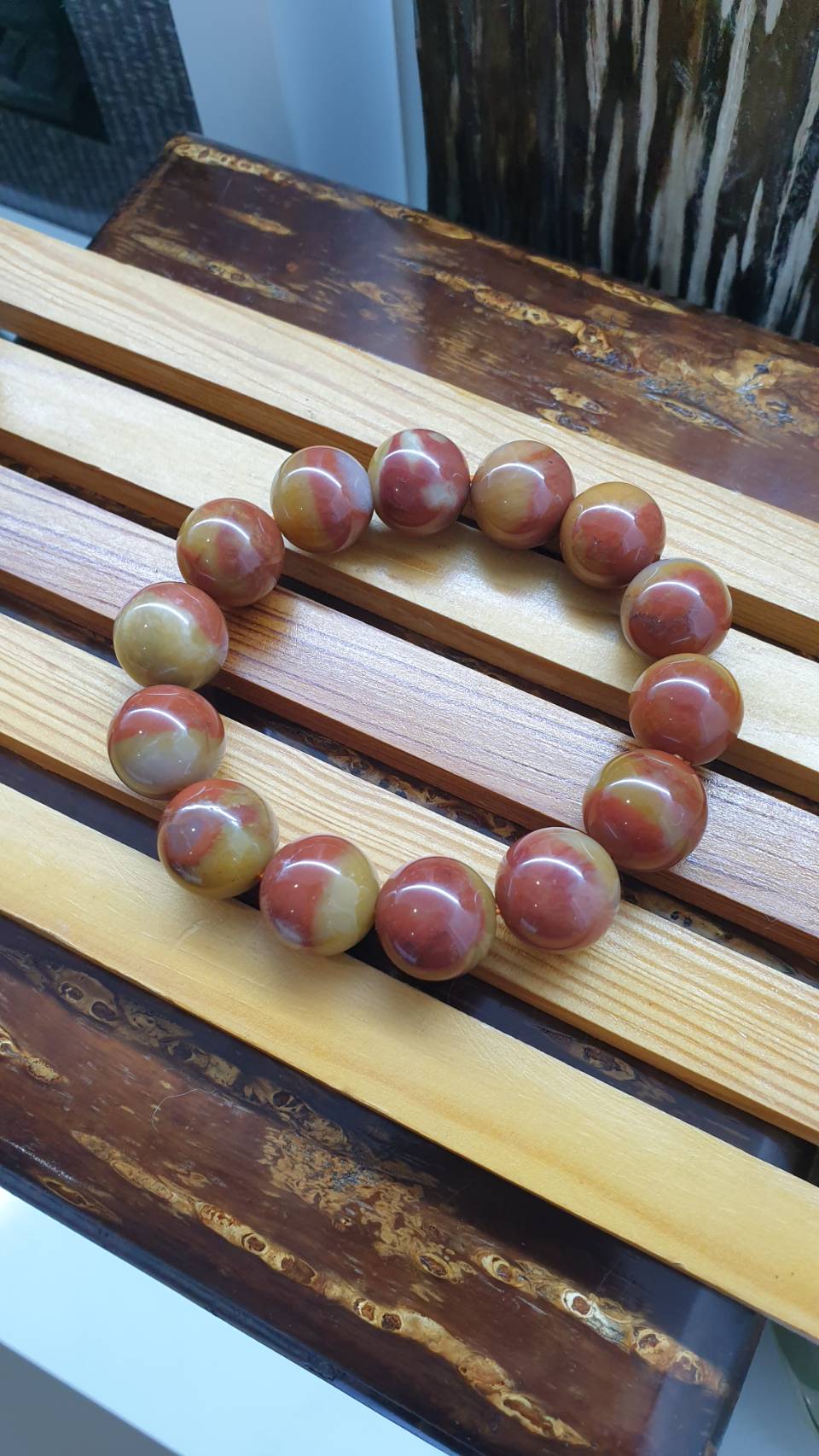 Red Yellow Jasper Two Tone Bracelet 18cm Natural Semiprecious Stone Beads