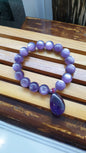 Lepidolite Charm Bracelet 17 cm - Amethyst Pendant, Natural Purple Gemstones