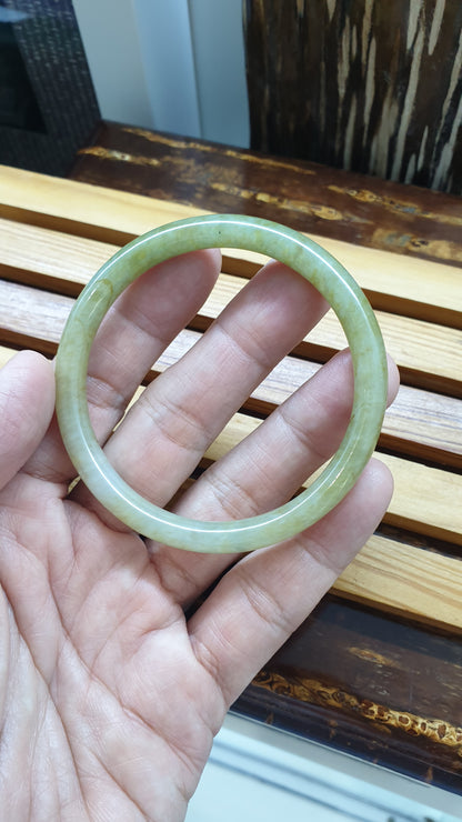 Honey Jade Cylindrical Slim Bangle S58.5 Natural Myanmar Jadeite Orange Smokes
