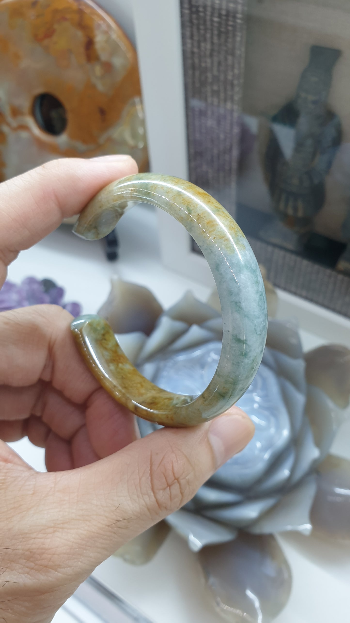 Jade Cuff Bangle Size 54 - 55 Hok Lok Siew Type A Natural Jadeite