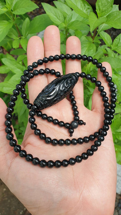 Black Jade Ru Yi Matinee Necklace 28inch Type A Natural Myanmar Jadeite