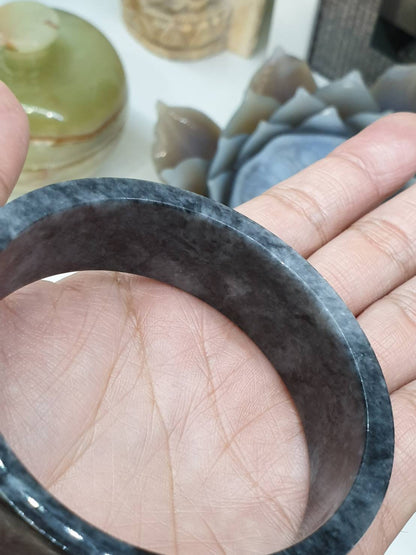 Jade Square Bangle S63 Marbled Black Gray Type A Natural Myanmar Jadeite