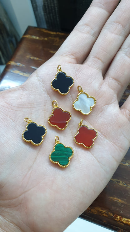 Lucky Four Leaf Clover Pendant (Selection) | Solid 18K Gold | Natural Gemstones