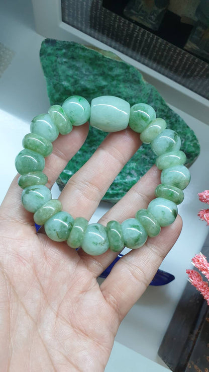 Fei Cui Green Jade Bracelet 17cm Type A Natural Myanmar Jadeite 3 Beads Blend