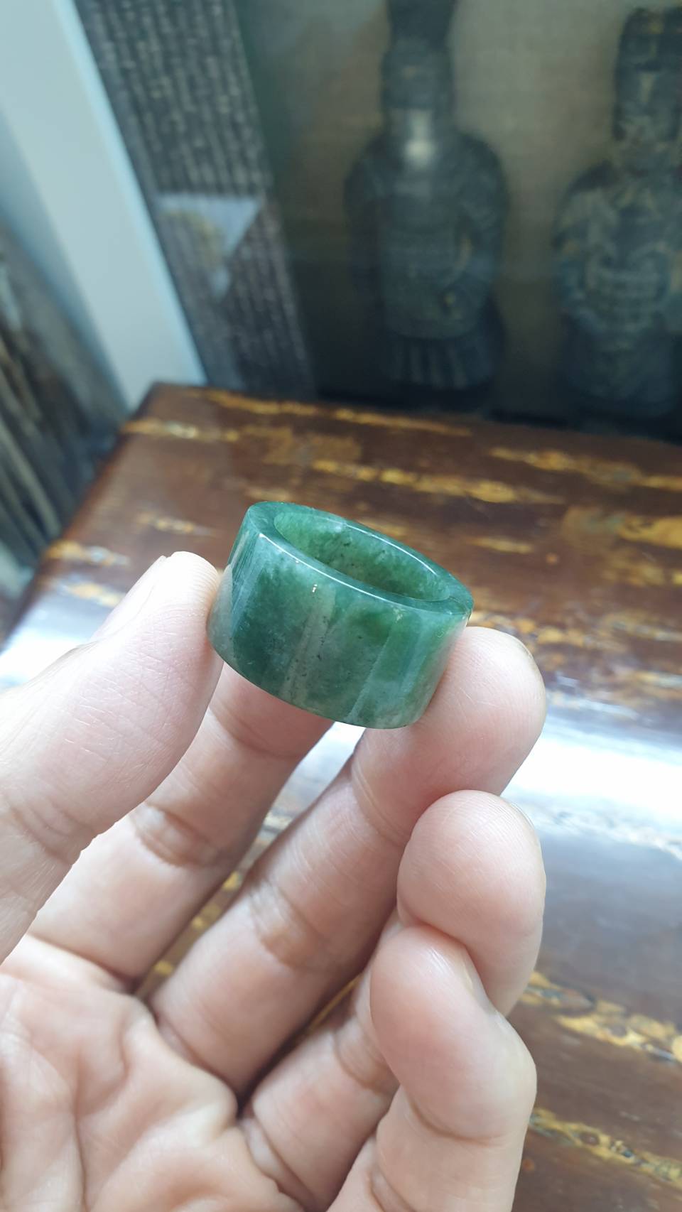 Marbled Green Jade Ring Type A Natural Jadeite Fei Cui Size 9.25 US