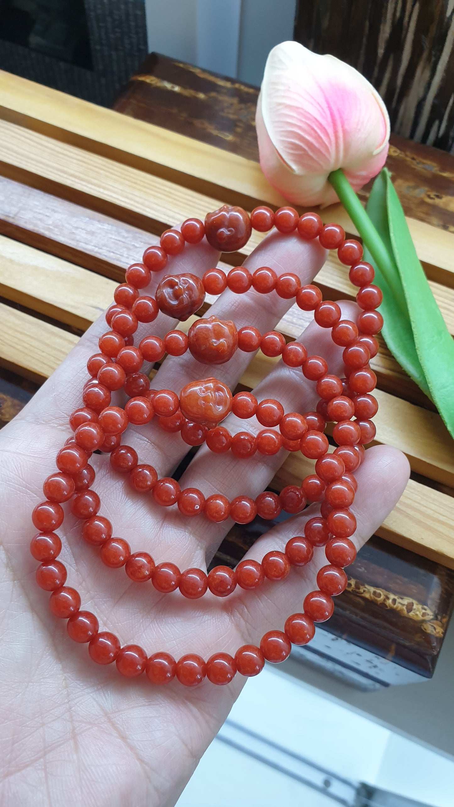 Red Jade Budai Prosperity Bracelets 17cm Type A Natural Myanmar Jadeite