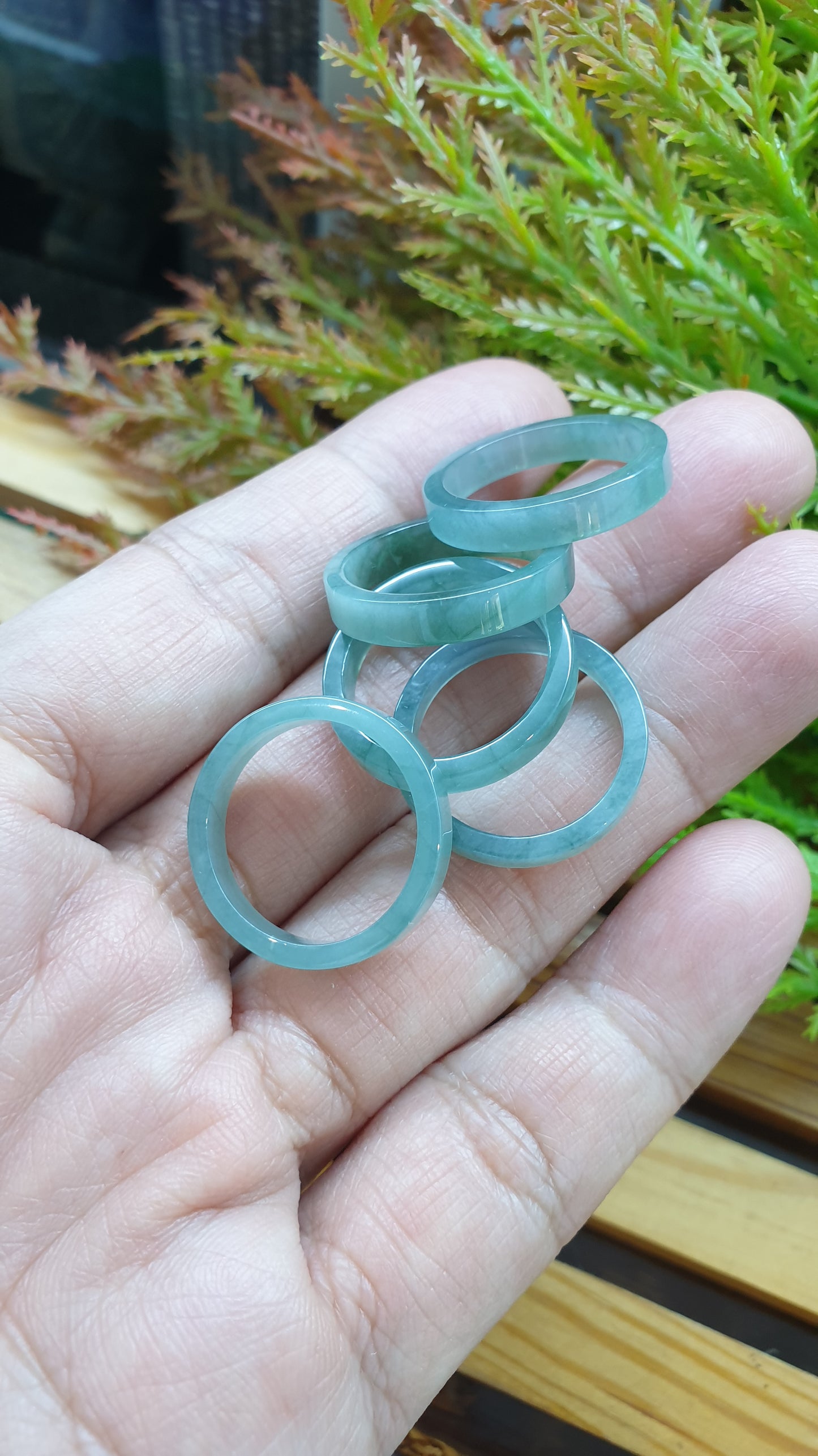 Stackable Icy Celadon Blue Jade Rings US8 Natural Jadeite Type A