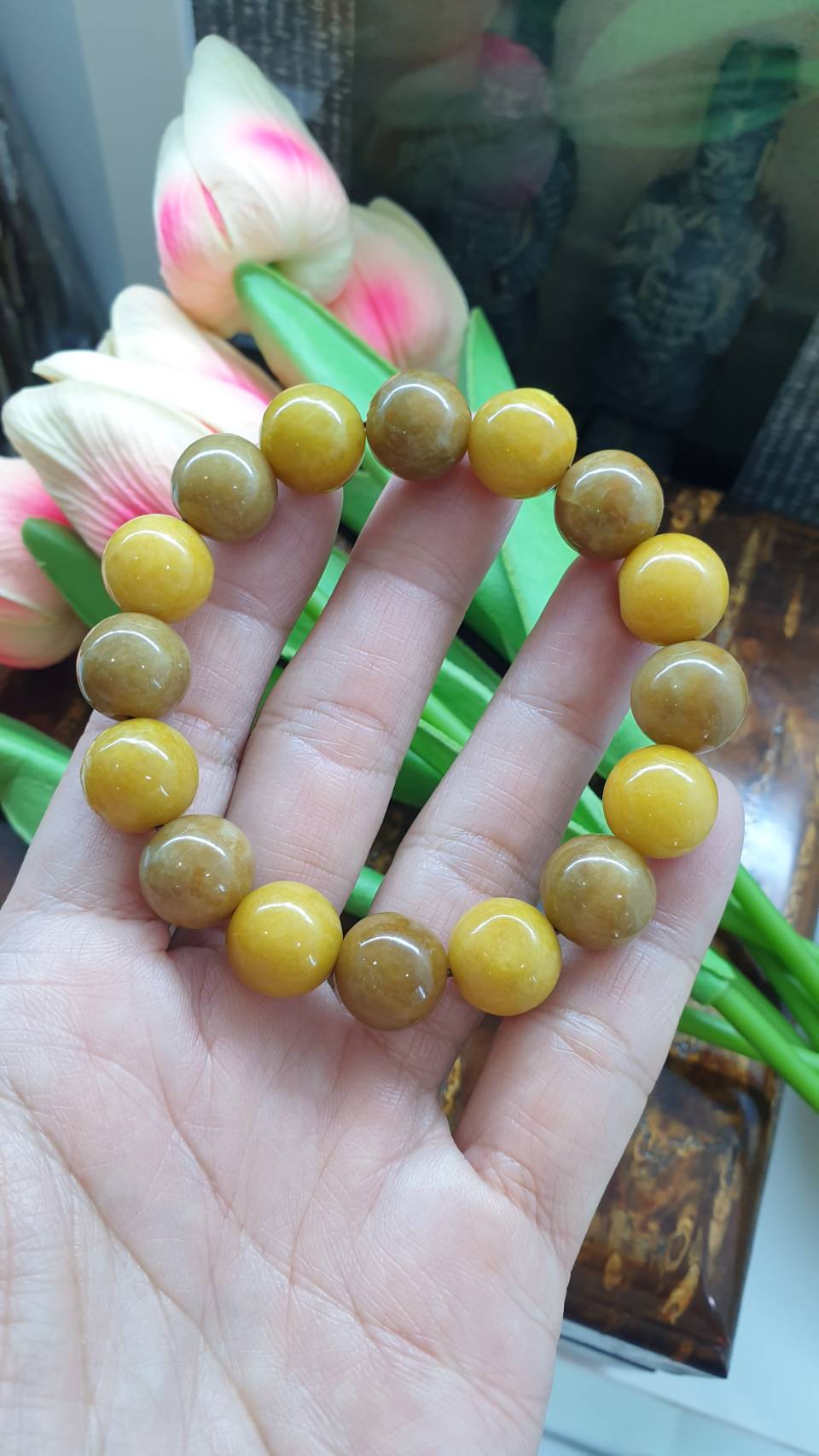 Bicolor Beads Jade Bracelet (18 cm) | Type A Natural Yellow & Brown Jadeite | Giftable Wristcandies