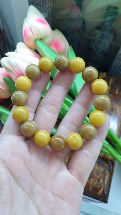 Bicolor Beads Jade Bracelet (18 cm) | Type A Natural Yellow & Brown Jadeite | Giftable Wristcandies
