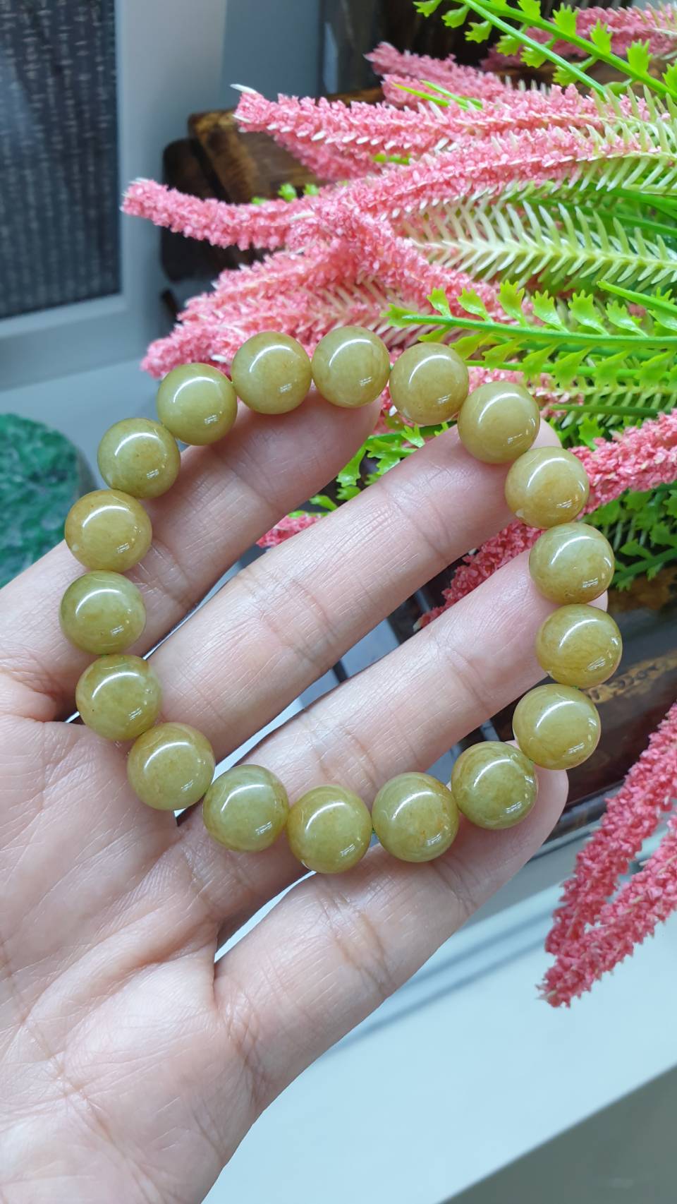 Honey Brown Jade Bracelet 17cm Fei Cui Type A Myanmar Jadeite Natural Golden Tone