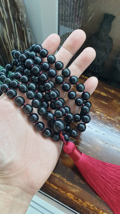 108 Black Jade Beads Japa Mala - Handcrafted Meditation Beads | Type A Natural Jadeite