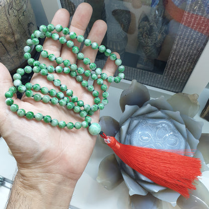 108 Beads Japa Mala - Vivid Green Jade | Type A Natural Jadeite | Handcrafted Meditation Beads