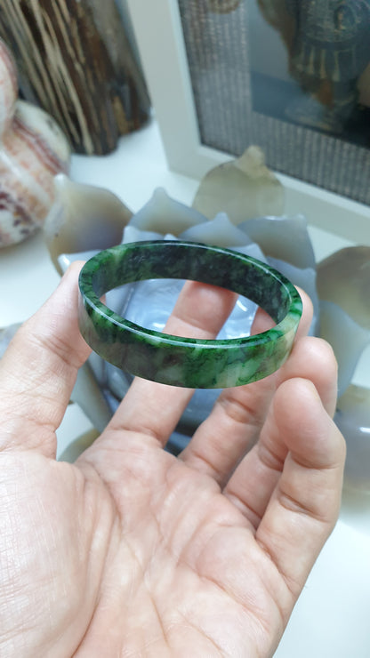 Green Jade Square Edge Bangle (S 51) | Fei Cui Type A Jadeite