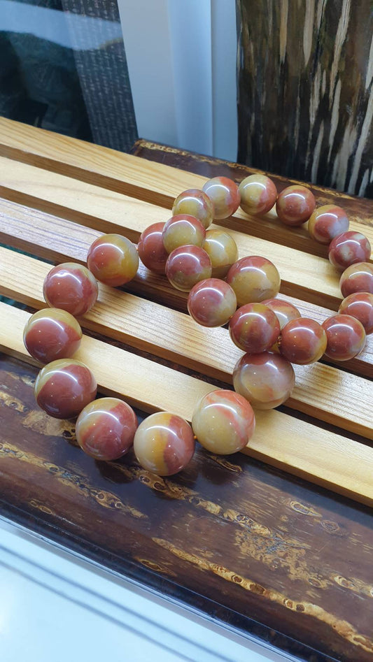 Red Yellow Jasper Two Tone Bracelet 18cm Natural Semiprecious Stone Beads