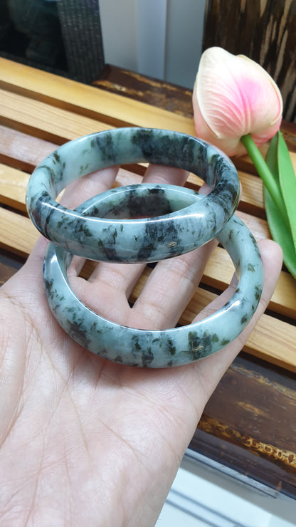 Natural Jade Bangles S59 Black Moss Blue Type A Jadeite