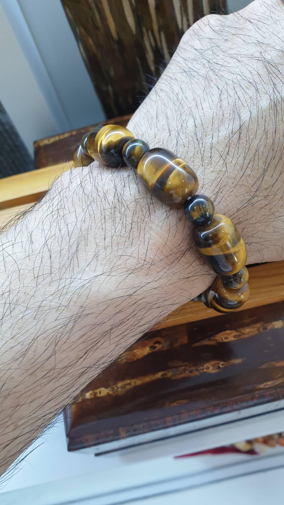 Tiger Eye Bracelets with Lobter Locks, 18 cm - Natural Stone Cylinder Beads