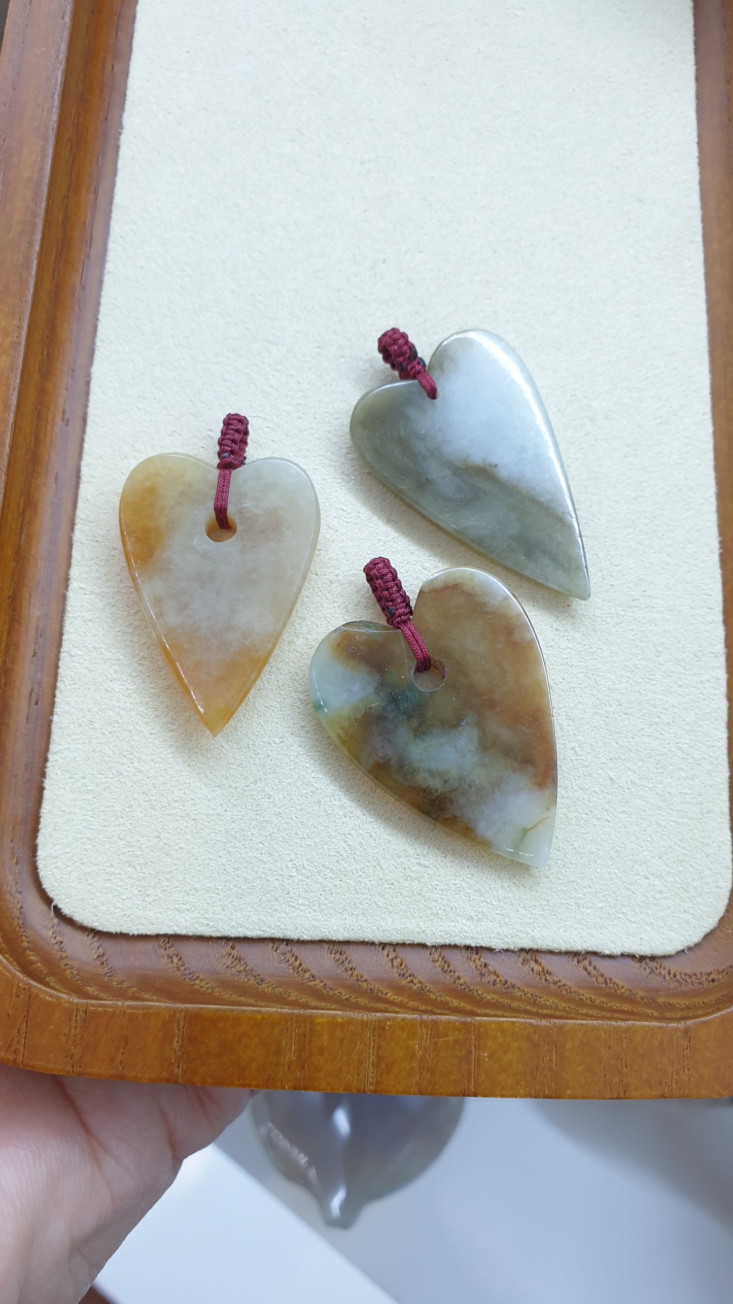 Natural Type A Jadeite Heart Boho Pendant with Handwoven Thread Bail