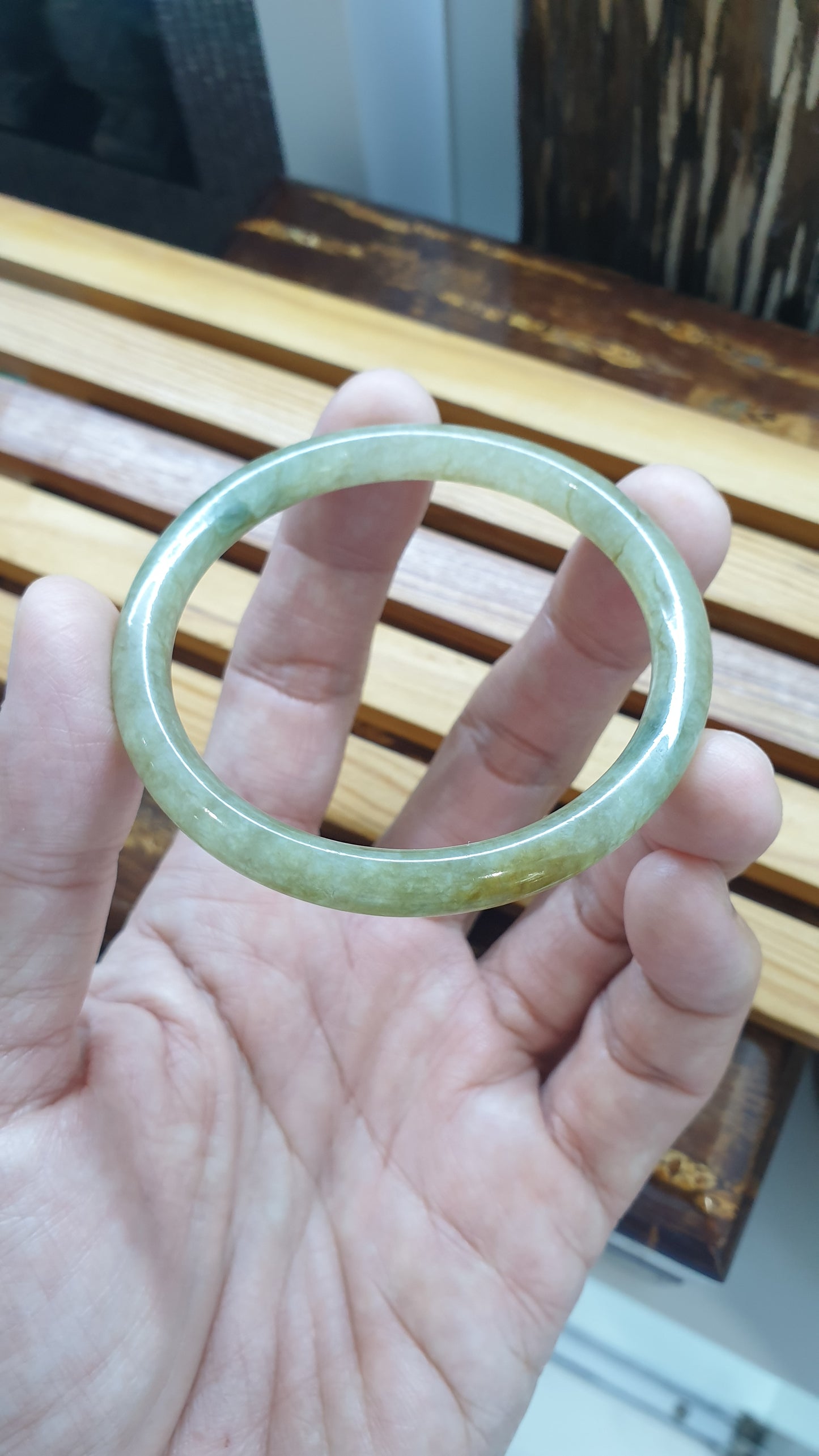Honey Jade Cylindrical Slim Bangle S54.5 Type A Natural Myanmar Jadeite