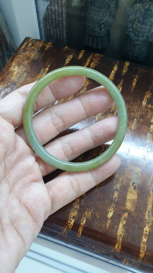 Honey Green Jade Cylindrical Bangle (Size 57 - 58) | Type A Natural Jadeite