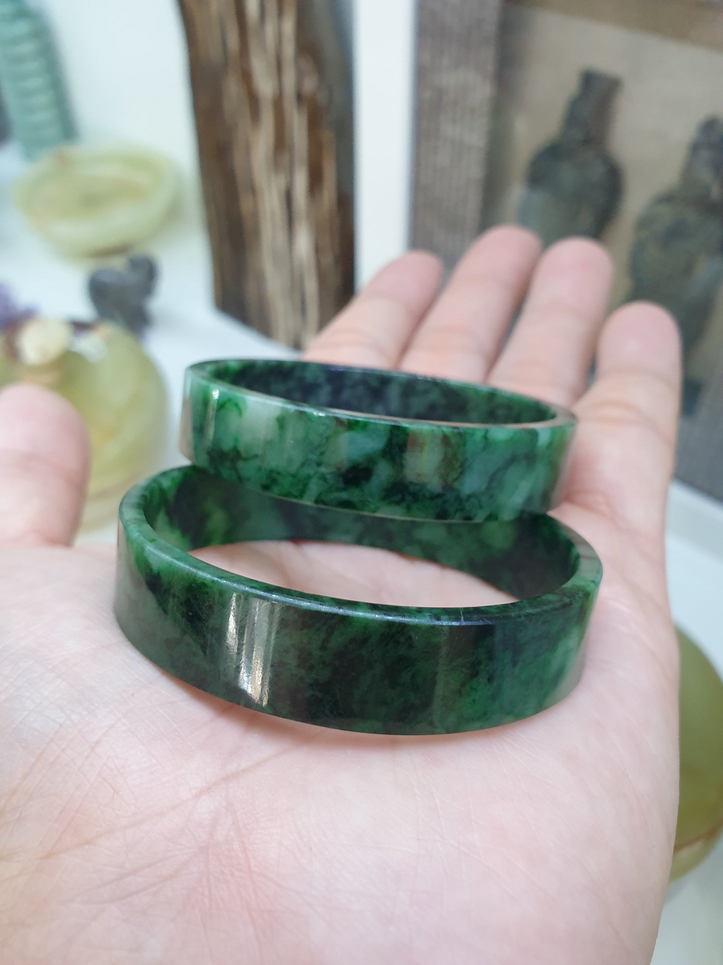 Green Jade Square Edge Bangle (S 51) | Fei Cui Type A Jadeite