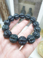 Type A Natural Black Jadeite Bodhi Bead Bracelet 17cm - Hand-Carved