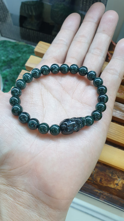 Blue Jade Stack Bracelets 17cm Pixiu and Ru Yi Luckycharms Type A Natural Jadeite