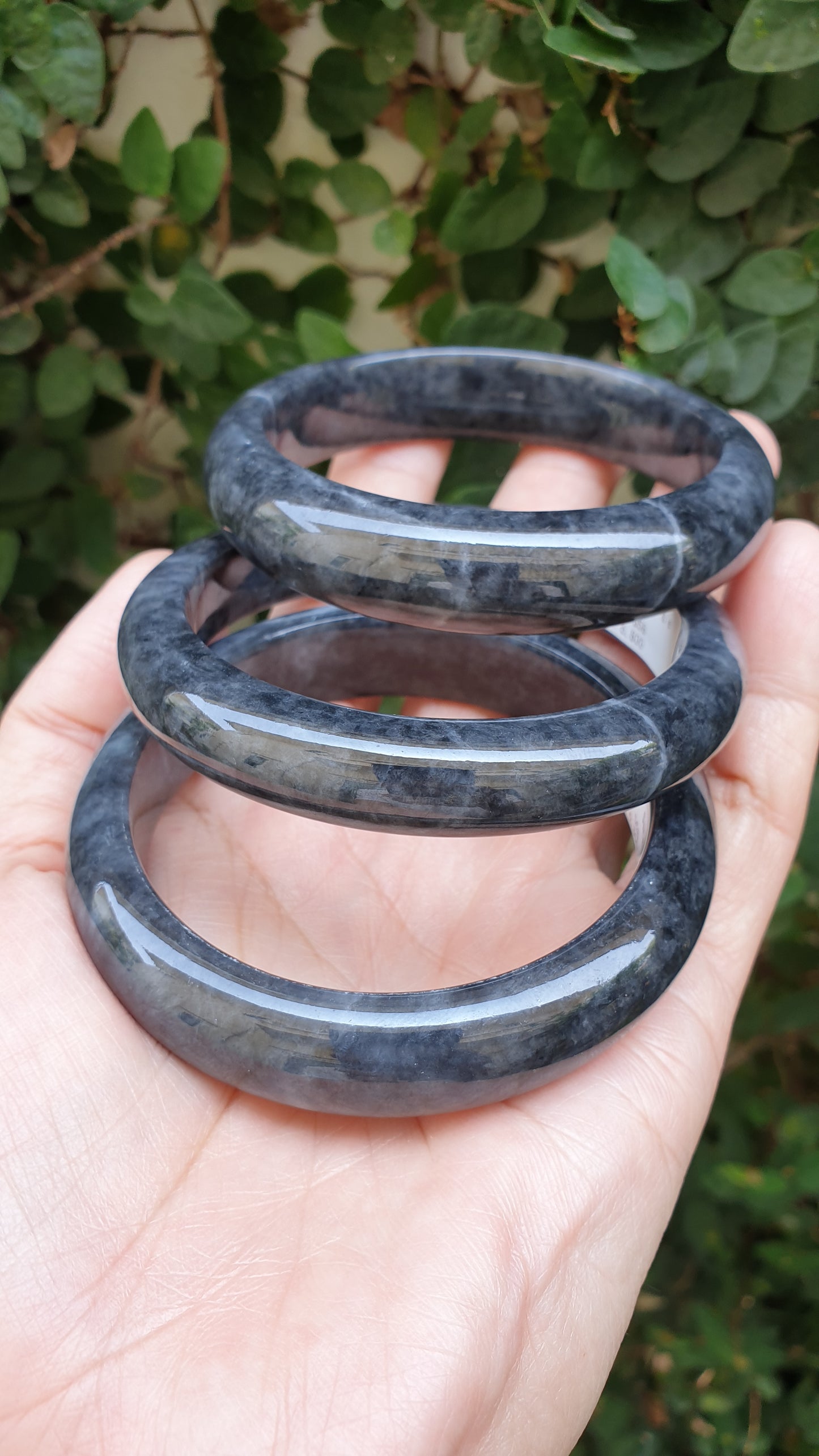 Myanmar Black Jade Bangles S58.5 - 59 Authentic Type A Natural Jadeite