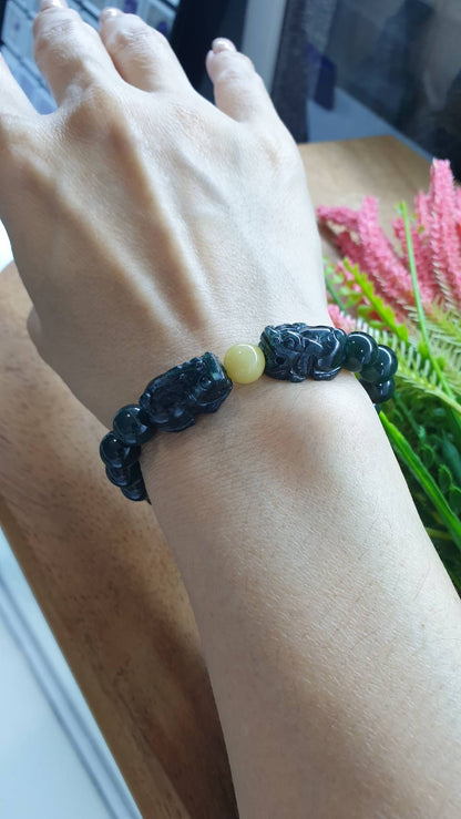 Ocean Blue Jade Wealth Keeper Bracelet 17cm Type A Natural Jadeite