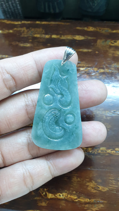 Blue Jade Dragon Pendant Sterling Silver Natural Jadeite Guatemala Origin