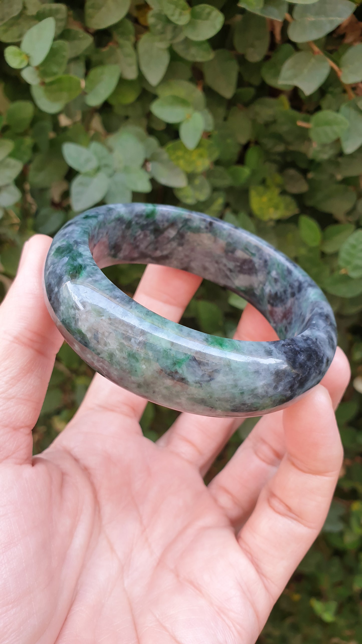 Natural Black Green Jadeite Bangle S57 Fei Cui Type A Myanmar Jade
