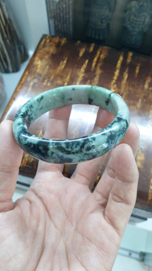 Mottled Jade Vintage Bangle (Size 59) | Authentic Type A Jadeite