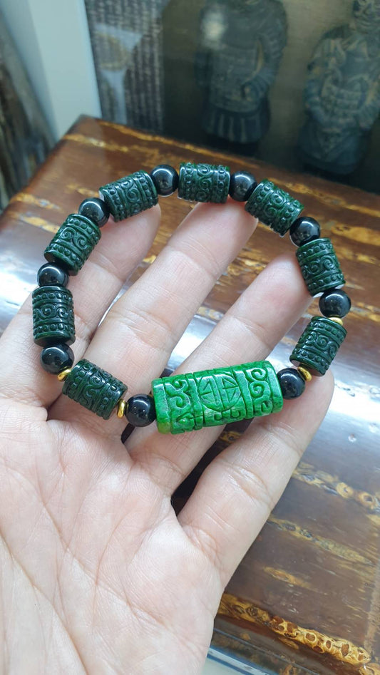 Wealth & Good Fortune Jade Bracelet (17.5 cm) | Authentic Natural Jade + 24K Gold | His or Hers Vintage Jewelry