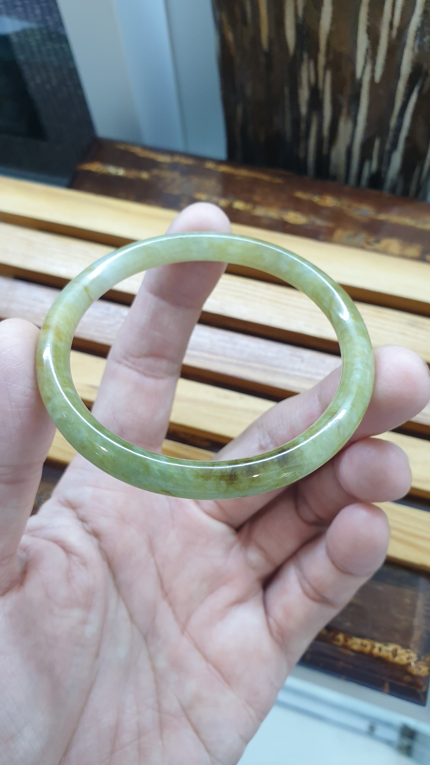 Honey Jade Cylindrical Slim Bangle S58.5 Natural Myanmar Jadeite Orange Smokes