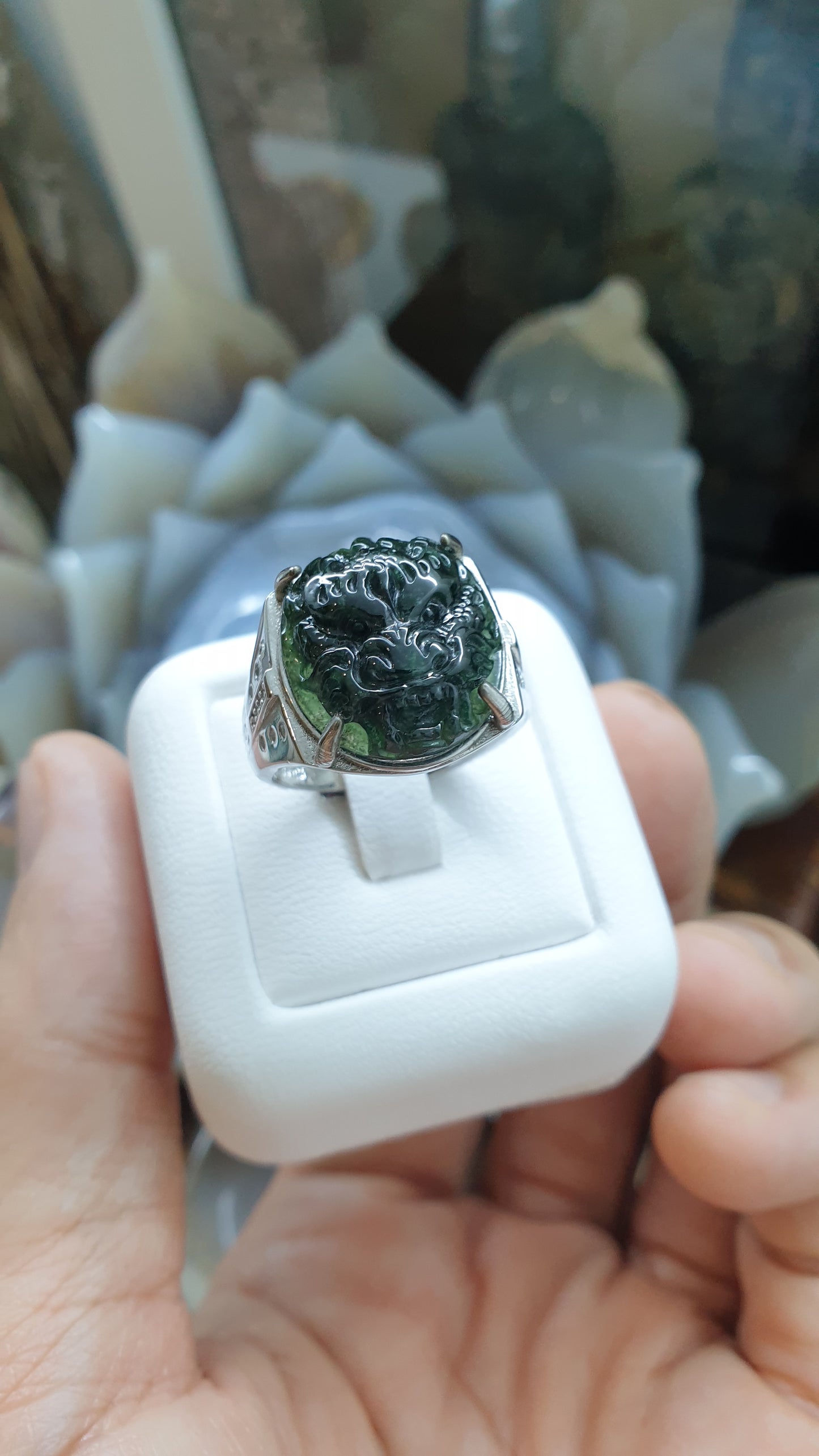 Black Jade Dragon on Sterling Silver Ring (Sizes 8 & 8.5 US) | Authentic Type A Jade | His or Hers Power Ring