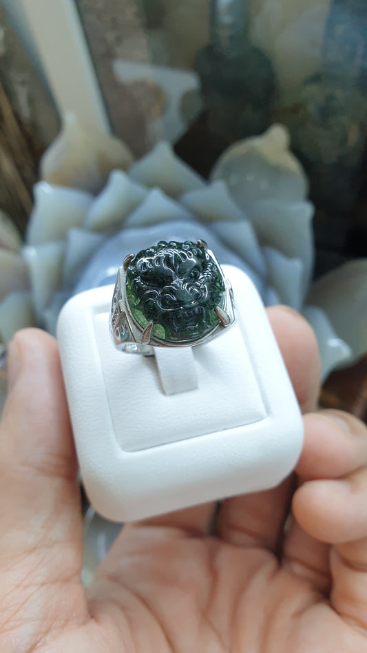 Black Jade Dragon on Sterling Silver Ring (Sizes 8 & 8.5 US) | Authentic Type A Jade | His or Hers Power Ring
