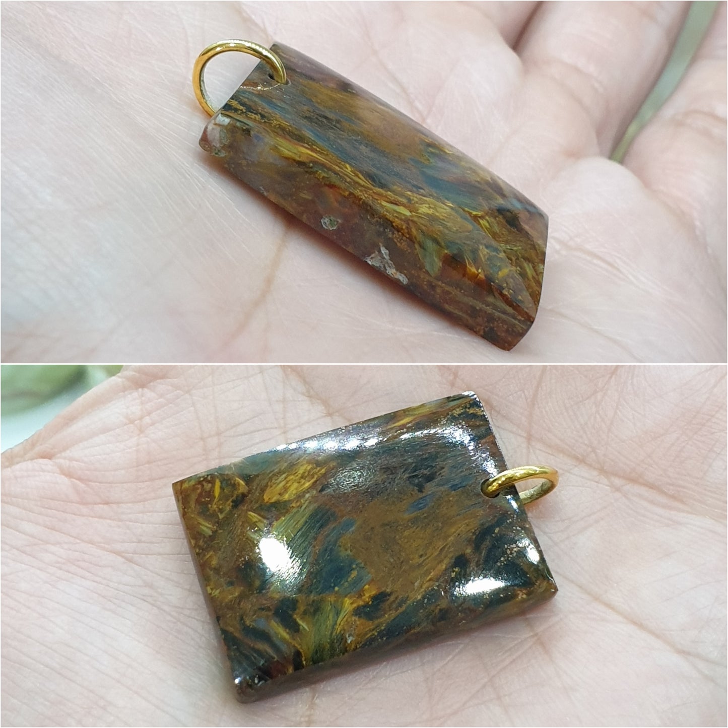 Pietersite Dog Tag Pendant | 9K Gold & Natural Pietersite Stone | Statement Pendant for Him