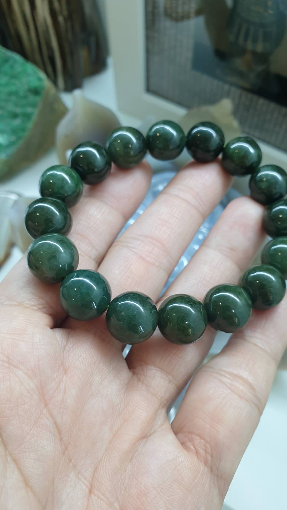 Gent's Style Black-Green Jade Bracelet (17 cm) | Type A Jadeite Vintage Beads | Gift Idea For Him 🎁