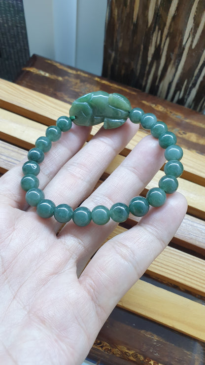 Jade Pixiu Fortune Magnet Bracelet 17cm Fei Cui Type A Myanmar Jadeite