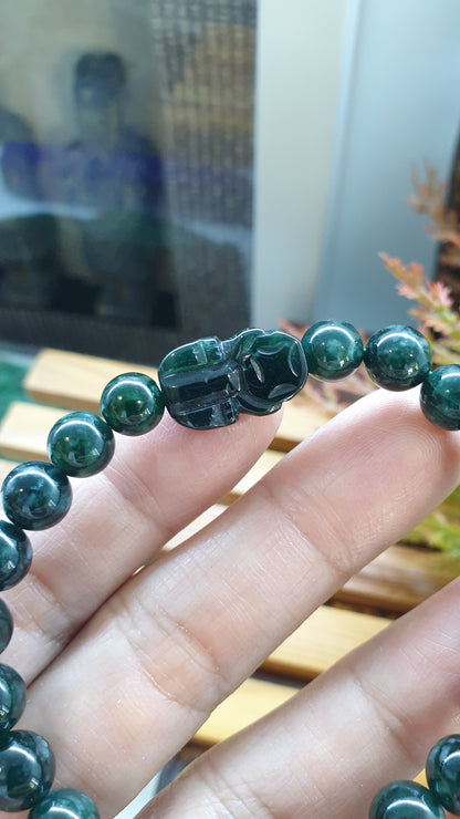 Blue Jade Stack Bracelets 17cm Pixiu and Ru Yi Luckycharms Type A Natural Jadeite