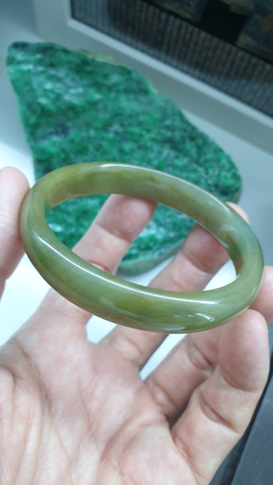 Brown Jade Vintage Bangle S58.5 Myanmar Type A Jadeite Natural Gray Tone