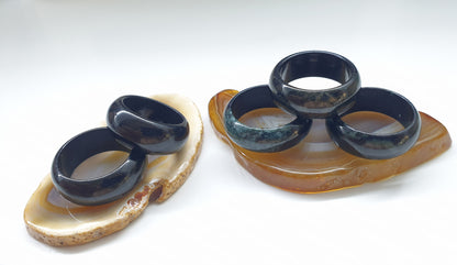 Type A Natural Chloromelanite Black Jade Domed Ring US 6.75 to 10.75