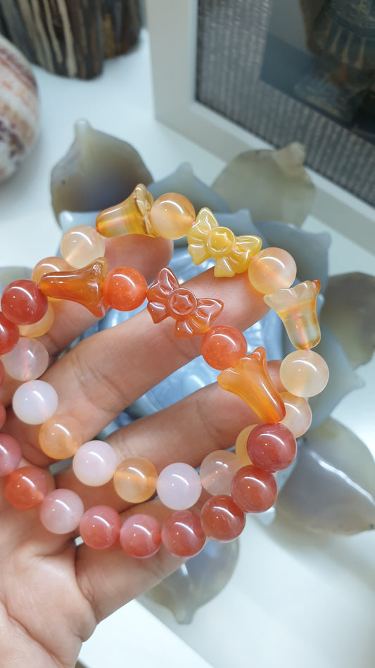 Peach Agate Wrist Candy Bracelets 17 cm - Natural Gemstone Beads, Charms