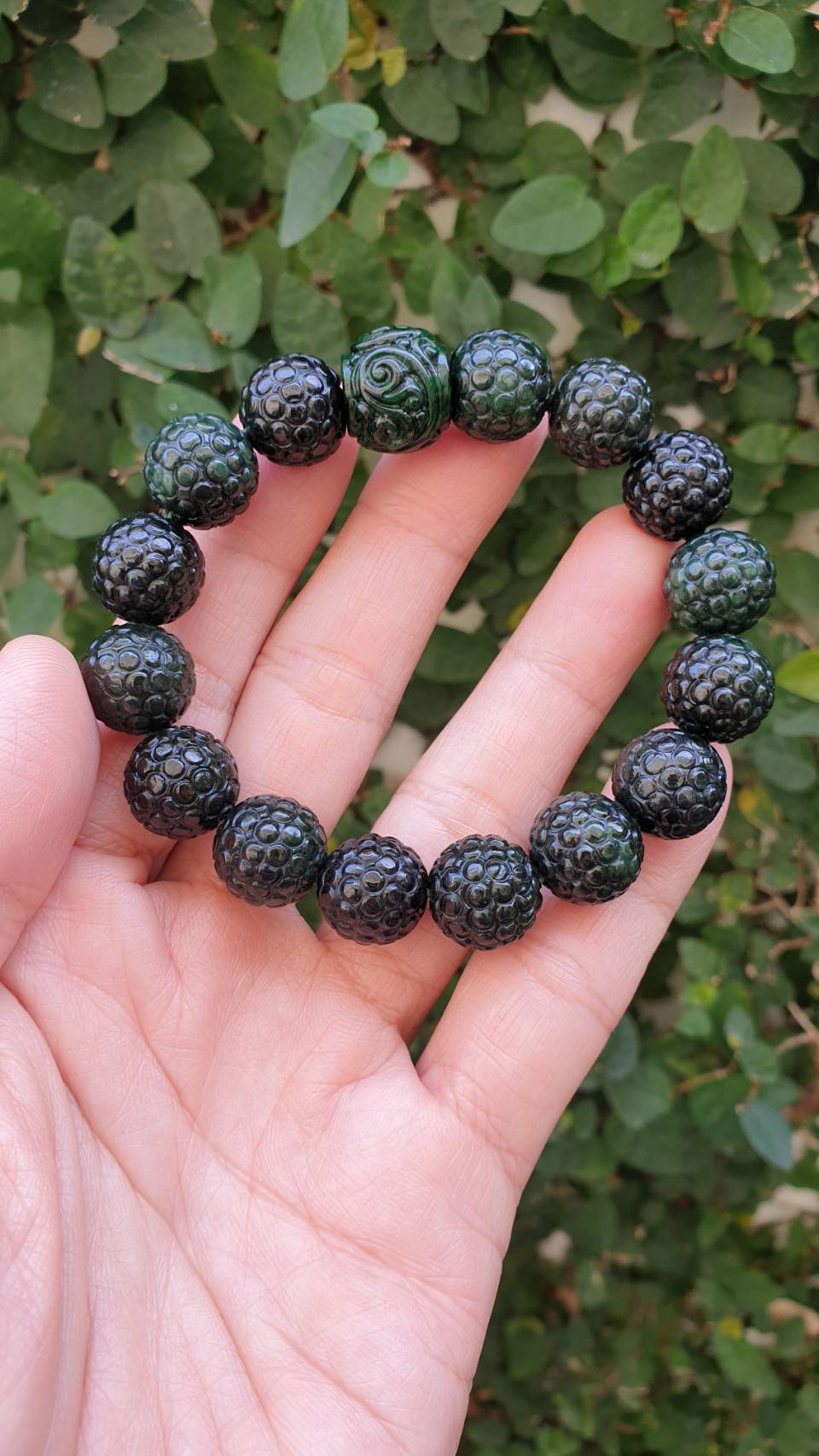 Ru Yi on Bodhi Beads Bracelet 18cm Black Green Fei Cui Myanmar Jadeite