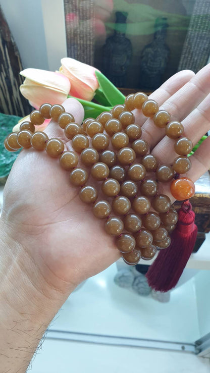 108 Brown Jade Beads Japa Mala - Handcrafted Meditation Beads